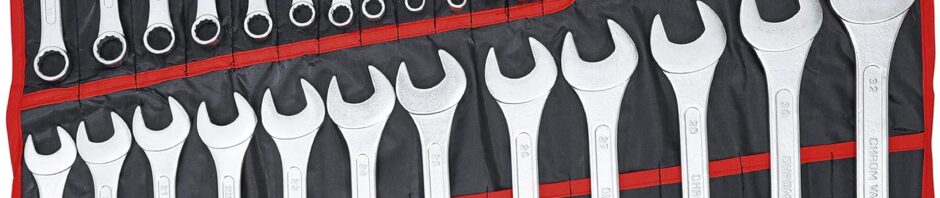 BGS DIY 1198 Maul-Ringschlüssel-Satz in einer Werkstatt; 25-tlg. Werkzeugset für Heimwerker und Profis, ideal für präzise Schraubarbeiten.