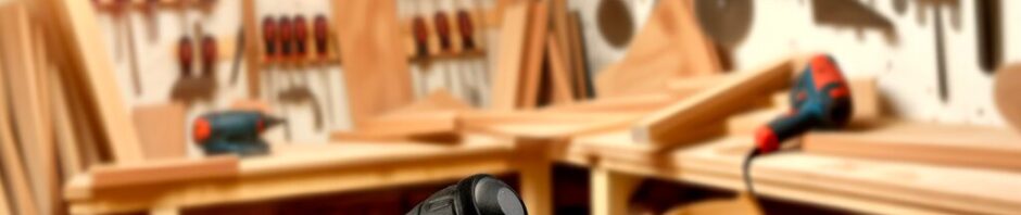 Ein hochwertiges multifunktionales DIY-Werkzeug in einer einladenden Werkstatt, umgeben von Holzstücken und Werkzeugen. Das Bild zeigt eine moderne Atmosphäre für Heimwerker und DIY-Enthusiasten.