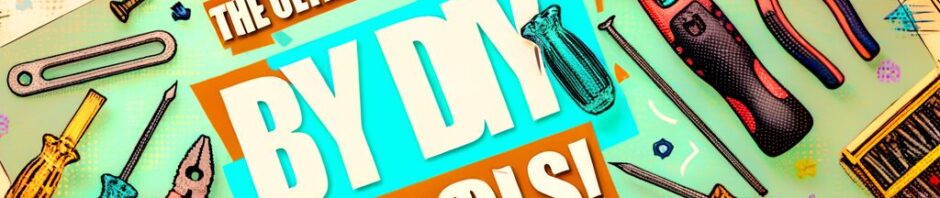 Titelbild für den Artikel über DIY-Werkzeuge mit Hammer, Schraubendrehern und einer Bohrmaschine in einer einladenden Werkstatt-Umgebung