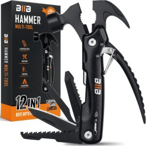 12-in-1 Multitool von BIIB auf einem rustikalen Holzlen, umgeben von DIY-Werkzeugen für Männer, ideales Geschenk für Heimwerker