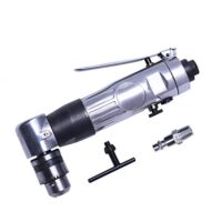 Umkehrbare Winkelbohrmaschine mit Druckluft für Bohrungen von 1,5 bis 10 mm (3/8 Zoll) bei einer Leerlaufdrehzahl von 2000 Umdrehungen pro Minute. Der mini-Winkelbohrer besteht aus Silber und ermöglicht ein bohren in engen Bereichen.