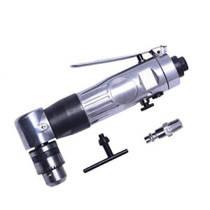 Umkehrbare Winkelbohrmaschine mit Druckluft für Bohrungen von 1,5 bis 10 mm (3/8 Zoll) bei einer Leerlaufdrehzahl von 2000 Umdrehungen pro Minute. Der mini-Winkelbohrer besteht aus Silber und ermöglicht ein bohren in engen Bereichen.