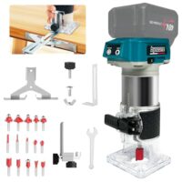 Akku Oberfräse für Makita 18V Akku, 800W Akku-Kantenfräse Set mit 6 Geschwindigkeit, 30.000 U/min Bürstenloser Multifunktionsfräse Tragbarer Handfräser mit 15 Stük 1/4" Fräser Set (ohne Akku)