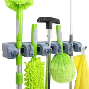 Praktischer Besenhalter für die Organisation von Werkzeugen in der Garage, Küche, Waschküche oder im Gartenhaus mit 6 Haken und 5 Schlitzen, stabil aus ABS-Kunststoff hergestellt