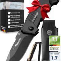 Robustes und scharfes Taschenmesser für Outdoor-Aktivitäten und Survival mit Feuerstahl und Vollmetallgehäuse, ideal für Camping und Profiaufgaben