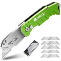 Universalmesser mit 10 Extra SK5 Edelstahlklingen, Easy Release Button und Gürtelclip für Teppich, Tapeten und Karton