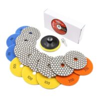 Trockene Diamant Polierscheiben Set 100mm - #50x3/100x3/200x2 Polierpad Set für Granit Stein Beton Marmor Bodenschleifer oder Polierer mit M14 Stützteller+Adapter