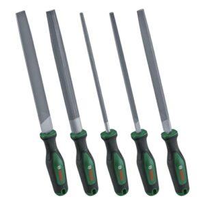 Robustes Metallfeilen Set mit Rund-/Halbrund-/Flach-/Dreieck-/Vierkantfeile, Harter Kohlenstoffstahl, Schaftlänge 200mm, Mittlerer Hieb 2, Ergonomischer Softgrip