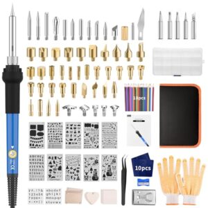 Ein umfangreiches Set von 113 Stücken für die Brandmalerei, einschließlich eines Lötkolbens mit variabler Temperaturregelung (200-450°C) und verschiedenen Schweißprägearbeitern für Holz, Leder oder Karton