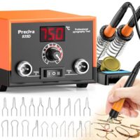 Brandmalerei-Set mit doppeltem Brennkolben, Displayanzeige und 20 Lötspitzen für Holz, Leder und Kork - perfekte Bastelstation für künstlerische Projekte