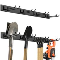 Gerätehalter Wandhalterung mit 4 Doppelhaken, Gartengerätehalter aus Metall, 150 kg Tragfähigkeit, Besenhalterung für Wand, Werkzeughalter für Garten