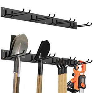 Gerätehalter Wandhalterung mit 4 Doppelhaken, Gartengerätehalter aus Metall, 150 kg Tragfähigkeit, Besenhalterung für Wand, Werkzeughalter für Garten