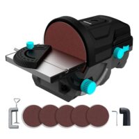 Elektrische Tischscheibenschleifmaschine, 140W, 5 Schleifpapier-Ersatz mit 125mm, Schleifbank, abnehmbarer Adapter und Halterung zur Befestigung auf dem Tisch