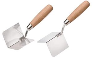 Eckenkellen Set, Inneneckenkelle und Außeneckenkelle aus Edelstahl mit Holzgriff für Bau- und Renovierungsarbeiten