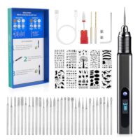 Cykelith Gravierstift-Set mit wiederaufladbarem schnurlosem Gravierstift, 33 Bits, 10 Schablonen und Drehwerkzeug zum Schnitzen von Schmuck, Stein, Holz, Glas und Metall