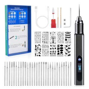 Cykelith Gravierstift-Set mit wiederaufladbarem schnurlosem Gravierstift, 33 Bits, 10 Schablonen und Drehwerkzeug zum Schnitzen von Schmuck, Stein, Holz, Glas und Metall