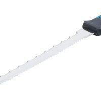 Dämmstoffmesser für Dämmwolle, Glaswolle, Steinwolle, Schaumstoff und Styropor mit extra flacher Klinge und doppelt gezahnter Klinge.