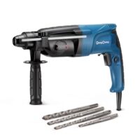 Professioneller Bohrhammer mit 800 Watt Leistung, Schlagenergie 2,8 Joule und Leerlaufdrehzahl von 0 bis 1200 U/min. Kompatibel mit 4 Drill Bit SDS plus, für Bohren bis 26mm geeignet.