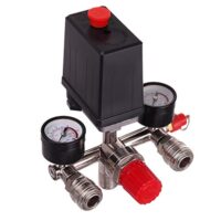 Druckregler mit Druckschalter und 2 Messanzeigen, ideal für Druckluft-Kompressoren, Außengewinde 1/2 inch (~21 mm), Sicherheitsventil und Verteiler