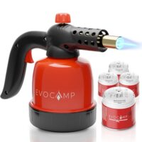 EVOCAMP Gasbrenner Klein 1,3 kW mit Piezozündung und 4 Gaskartuschen für Schmelzarbeiten und Küche
