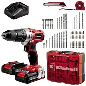 Einhell Akku-Schlagbohrschrauber TE-CD 18/2 Li-i +64 Zubehörset mit 2x 2,0 Ah Akkus und Ladegerät für Heimwerker und Handwerker