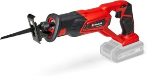 Bild der Einhell Akku-Universalsäge TE-AP 18/22 Li-Solo Power X-Change, die Holz und Stahl bearbeiten kann. Die Säge hat ein Softgrip und ist ergonomisch geformt.
