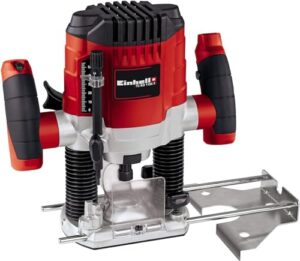 Oberfräse mit 1100 Watt Leistung für Heimwerker-Arbeiten mit Drehzahlregelung, Parallelanschlag und Absaugadapter