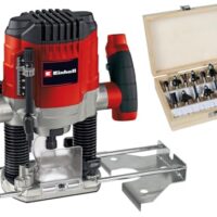 Einhell Oberfräse TC-RO 1155 Kit - 1100 Watt, Ø 6 und 8 mm, Drehzahlregulierung, Parallelanschlag, Absaugadapter, inkl. Zubehör & diverse Fräser