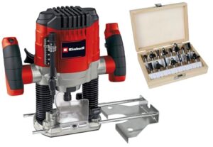 Einhell Oberfräse TC-RO 1155 Kit - 1100 Watt, Ø 6 und 8 mm, Drehzahlregulierung, Parallelanschlag, Absaugadapter, inkl. Zubehör & diverse Fräser