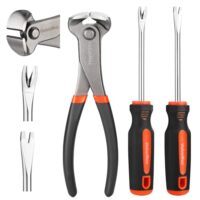 Drei-teiliges Endschneidezange Werkzeug Set mit 185mm Schneidzange Cr-V Stahl Gerade Biegbare V Spitze Nagelabzieher Klammerentferner für Möbel Boden Auto