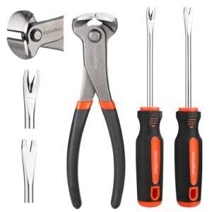 Drei-teiliges Endschneidezange Werkzeug Set mit 185mm Schneidzange Cr-V Stahl Gerade Biegbare V Spitze Nagelabzieher Klammerentferner für Möbel Boden Auto