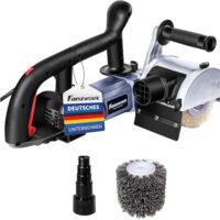 Professionelle Oberflächenbearbeitung mit der FANZWORK V2 1500 Watt Satiniermaschine Schleifmaschine Bürstenschleifgerät zur Renovierung von Oberflächen, mit Staubsaugung-Anschluss, Drehzahlregelung, Kugelgriff, Messing & Nylon Bürste