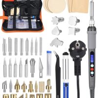 Brandmalerei-Lotkoben-Set, 60W 220V LCD Brandmalkolben Einstellbare Temperatur 200-450°C Pyrographie-Tipps für Holz Leder Gravieren DIY Kunst Schweißen Skulptur Holzbrandmalerei