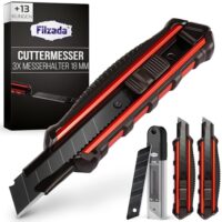 Robustes Teppichmesser Profi für Heimwerker und Handwerker, 3 Cuttermesser mit 13 Carbonstahl Klingen inklusive, universell einsetzbar für verschiedene Materialien