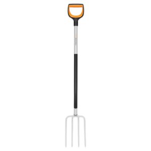 Fiskars Spatengabel mit 4 Zinken und glasfaserverstärktem Kunststoff-Stiel ideal für harte, steinige Böden, Rasenbelüftung und -herauskehren