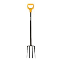 Ergonomische Spatengabel für harte Böden mit 4 Zinken, Länge 122 cm, hochwertiger Stahl-Zinken und Kunststoff-Stiel, ideal für rückenschonendes Arbeiten.