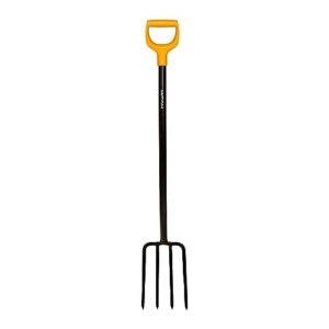 Ergonomische Spatengabel für harte Böden mit 4 Zinken, Länge 122 cm, hochwertiger Stahl-Zinken und Kunststoff-Stiel, ideal für rückenschonendes Arbeiten.