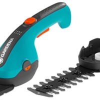 Ergonomische Akku-Gras- und Strauchschere mit wechselbarem Grasmesser und integriertem Strauchmesser, perfekt für den präzisen Schnitt von Rasenkanten und den Formschnitt von Sträuchern