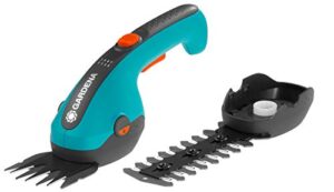 Ergonomische Akku-Gras- und Strauchschere mit wechselbarem Grasmesser und integriertem Strauchmesser, perfekt für den präzisen Schnitt von Rasenkanten und den Formschnitt von Sträuchern