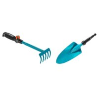 Blumenkelle und Blumenrechen für müheloses EIN- und Umpflanzen in Beeten und Blumenkästen, inkl. combisystem-Kleingeräte Griff.