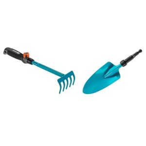 Blumenkelle und Blumenrechen für müheloses EIN- und Umpflanzen in Beeten und Blumenkästen, inkl. combisystem-Kleingeräte Griff.