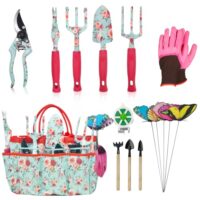 Gartenwerkzeug-Set mit 16 Stücken, Blumen Gartengeräte Set, Gartenhandwerkzeug Geschenkset für Frauen und Männer, mit Gartenschere und Aufbewahrungstasche