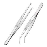 Gebogene Pinzette Stumpfe Pinzette 20 cm Edelstahl Professionell Rutschfest Lang Gerade Zweiteilige Pinzette für Wasserhaustiere, Korallen, Basteln, Kochen, Reparatur
