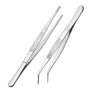 Gebogene Pinzette Stumpfe Pinzette 20 cm Edelstahl Professionell Rutschfest Lang Gerade Zweiteilige Pinzette für Wasserhaustiere, Korallen, Basteln, Kochen, Reparatur