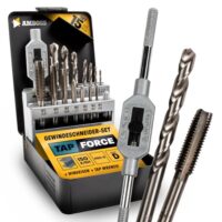 Gewindeschneider Set Metrisch, M3 - M12, 15-teilig, HSS-G Windeisen und Amboss Tap Force für präzises Gewindeschneiden
