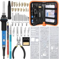 Bleistift Brandmalerei Lötkolben Set mit 42 Stück verschiedenen Marken und Designs, elektrischer Lötkolbe mit einstellbarer Temperatur (220-450 °C), Holzbrandmalerei für Profis und Hobbybastler