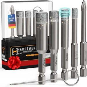 Diamantbohrer Set für harte Fliesen, 6mm Karbid-Anbohrer, Reinigungspin, Diamantkörnung nach FEPA Standard, Turbo-Kühlkern