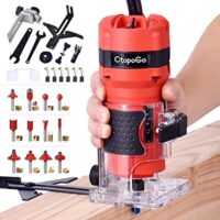 Elektrische Holzfräse mit 12 Stück Fräsen, 6.35MM breit, 30.000/min Drehzahl, 800W Leistung, ideal für das Schneiden von Holz und anderen Materialien.