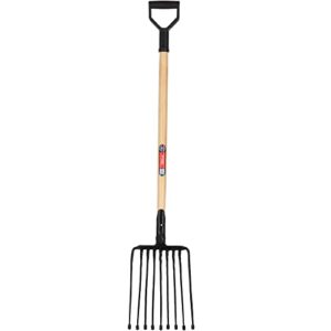 Professionelle Harke für Kartoffeln und Rüben aus Stahl mit D-Griff, Forke mit Holzstiel, Harke, Steingabel, Mistgabel, Gabel für Kartoffeln