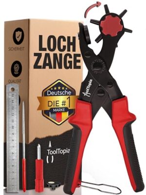 Lochzange für Leder, komplett ausgestattet mit 6 Lochgrößen und Komfortgriff, ideal für DIY-Projekte und Bastelarbeiten